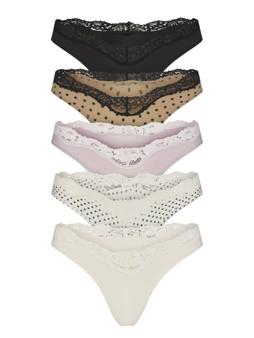 Skims FITS EVERYBODY LACE Dipped Thong 5-Pack set neutral dot multi Size Medium